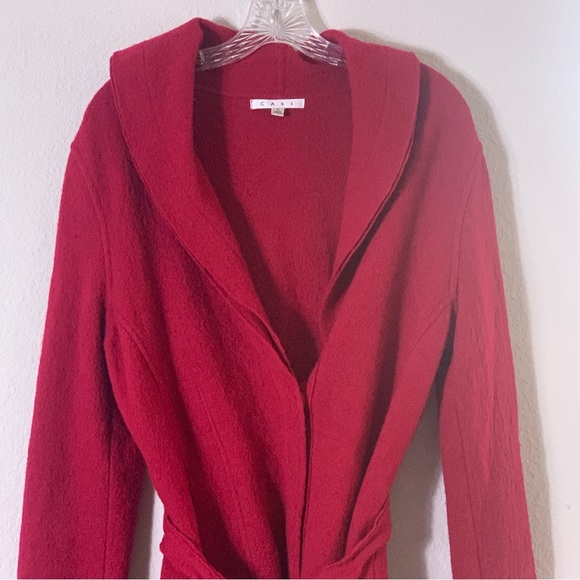 Cabi Women's Large Semi-Formal Red Merino Wool Belted Sweater Jacket Style #167 - Picture 2 of 9
